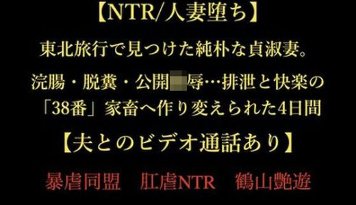 【NTR/人妻堕ち】東北旅行で見つけた純朴な貞淑妻。浣腸・脱糞・公開陵●…排泄と快楽の「38番」家畜へ作り変えられた4日間【夫とのビデオ通話あり】