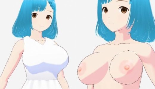 白いワンピースにシアン色の髪の巨乳お姉さん（セリフなし  3DCGモデル  イラスト集）
